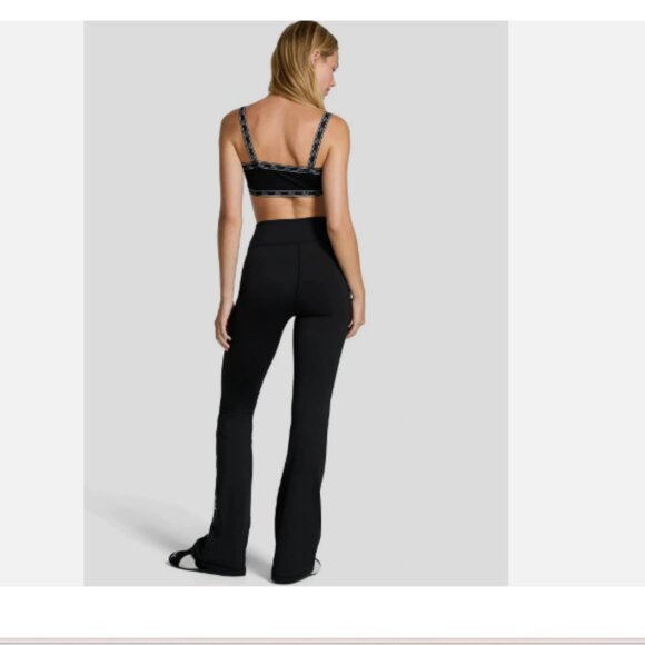 VICTORIA'S SECRET PINK RELAY LOGO SHINE FLARE LEGGINGS Medium SHORT BLACK- Bling - Picture 5 of 6